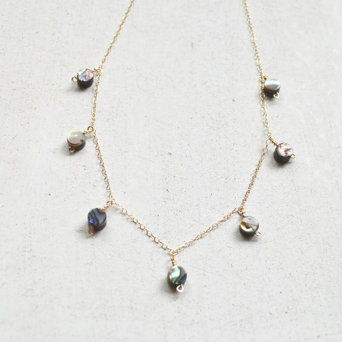 Tiny Abalone Puffed Coin Necklace